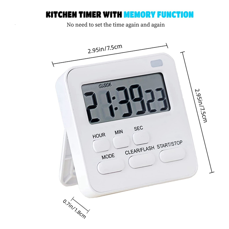 4X Kitchen Timer,Egg Timer with Clock,Digital Timer Stopwatch with LCD Loud Alarm for Cooking,Baking,Sports,Learning,Etc. 
