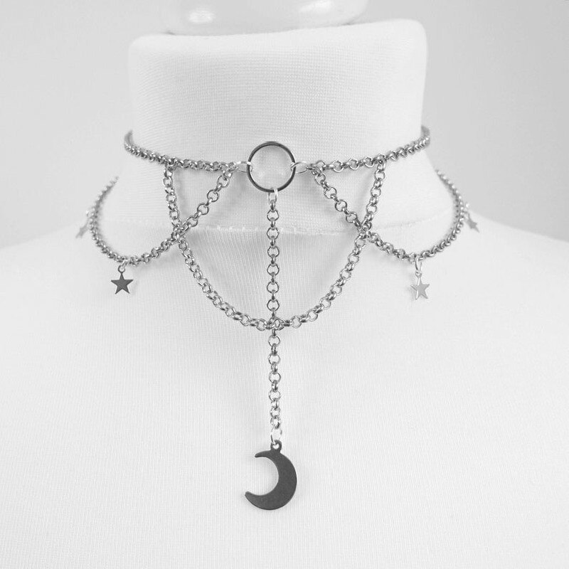 Black Crescent Moon Choker Necklace Gothic Grunge Black Velvet Jewelry Gorgeous Women Pendant Gift Gothic Statement Goth New. 