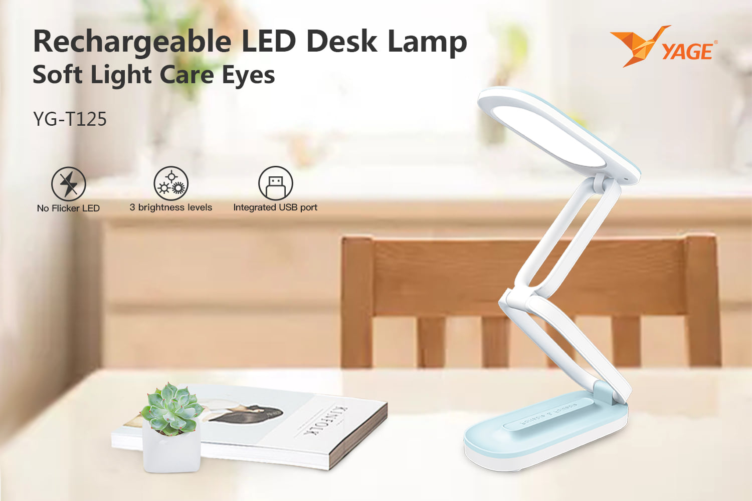  YAGE YG-T125 LED Eye Protection Table Lamp. Ergonomic design, dimmable light settings, and energy-efficient performance – perfect for study, work, or reading - T-TECH