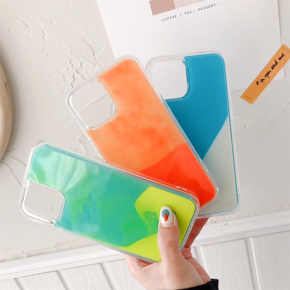 Luminous Neon Sand Case For iPhone 13 12 11 Pro Max X XR XS Max 7 8 Plus Glow In The Dark Liquid Glitter Quicksand Phone Cover. 