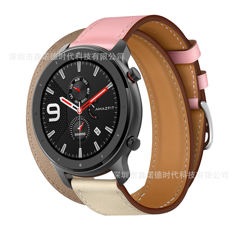 [autismaut] Applicable Amazfit GTR Strap Contrast Color Leather Strap Double Ring Strap 42MM 47MM Leather Strap. 