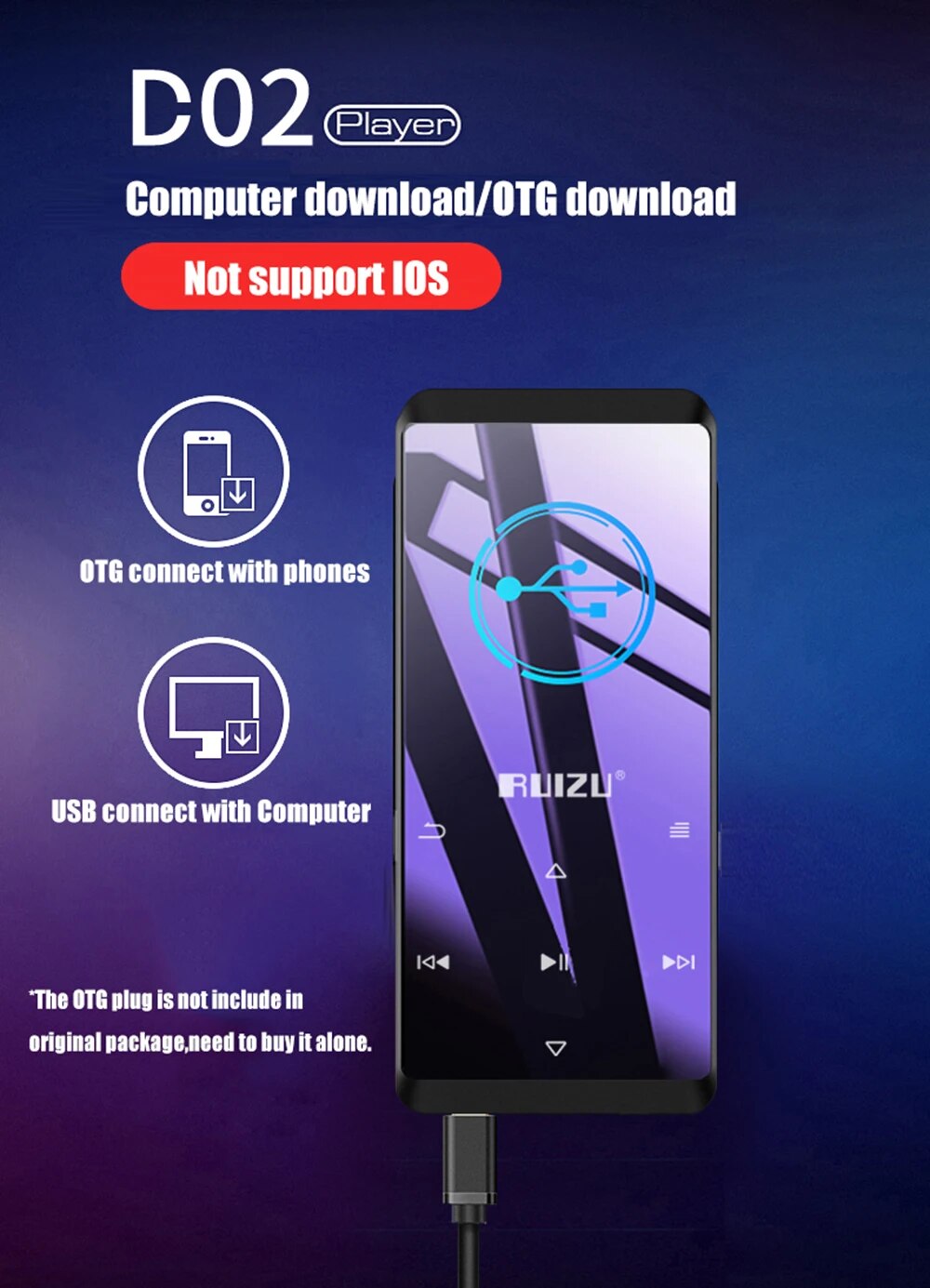 RUIZU D02 Bluetooth MP3 Player With Speaker Lossless Music Video Player 8G 16G Walkman Support FM Voice Recorder E-book TF Card. 