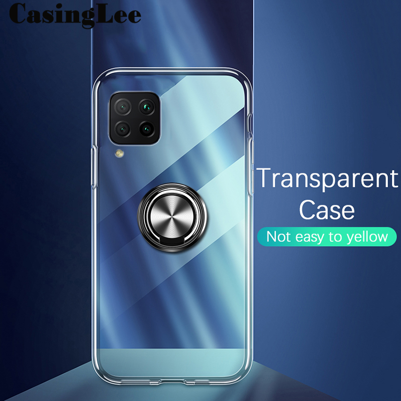 Casinglee For Samsung Galaxy A42 Soft Case Clear Transparent Shockproof Car Magnetic Holder Ring Back Cover Samsung A42 Phone cases cover For girls and Boys
