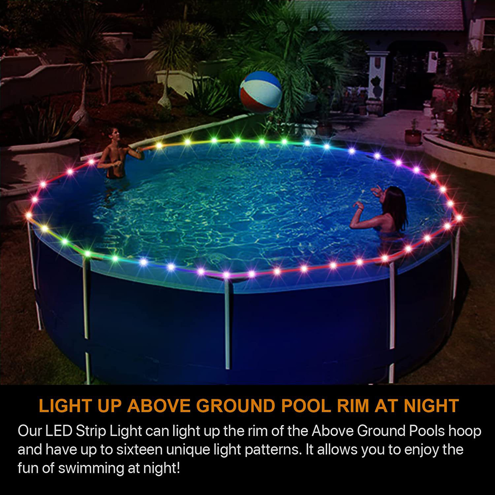 Battery Operated Pool Light Colorful Remote Control Pool Led Strip Light Waterproof Above Ground 16 Colors Available less Than Led Pool Light. 