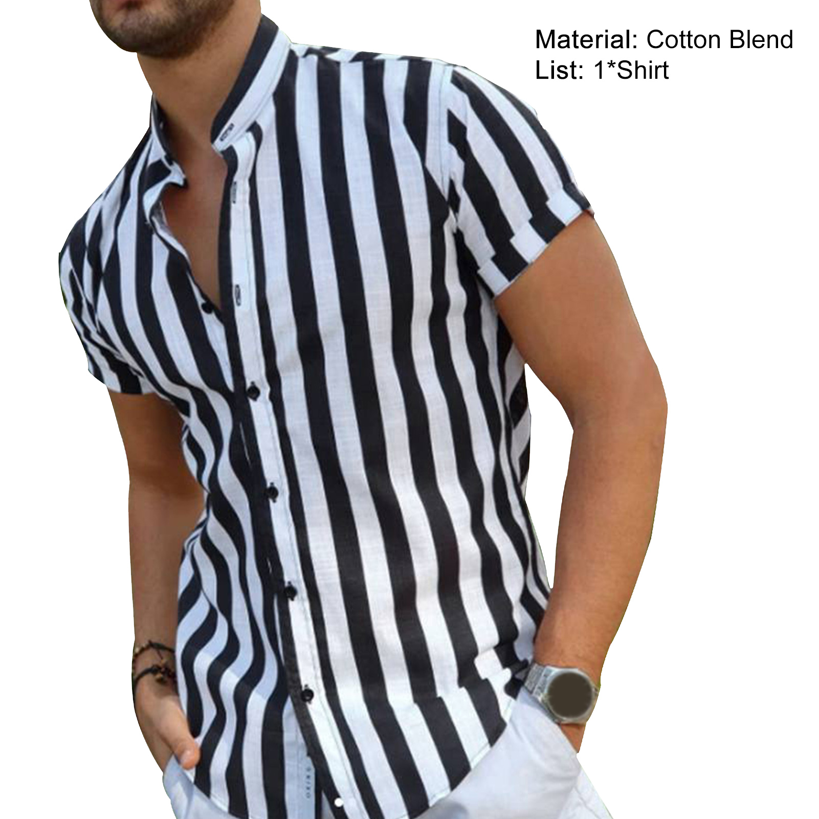 Men Shirt Stripe All Match Summer Top 