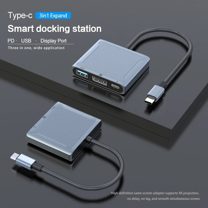 8K 60Hz DP 3 in 1 Hub Adapter USB C to Displayport 4K@120 Type C PD 100W Charge Extender Display Port HUB For MacBook Air Pro. 