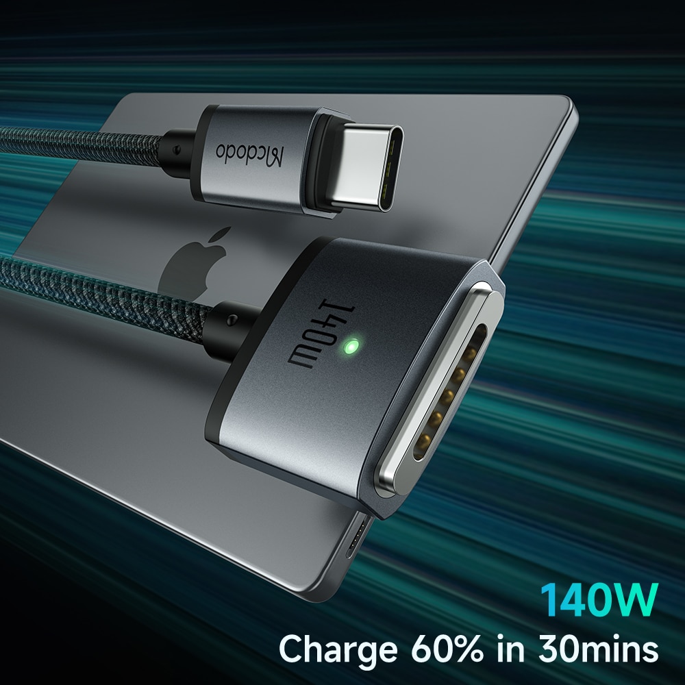 Mcdodo 140W Magnetic PD USB-C to MagSaf* 3 Fast Charge Cable For Macbook Pro Air 13 14 16 M1 M2 Dual LED Indicators Charger Cord. 