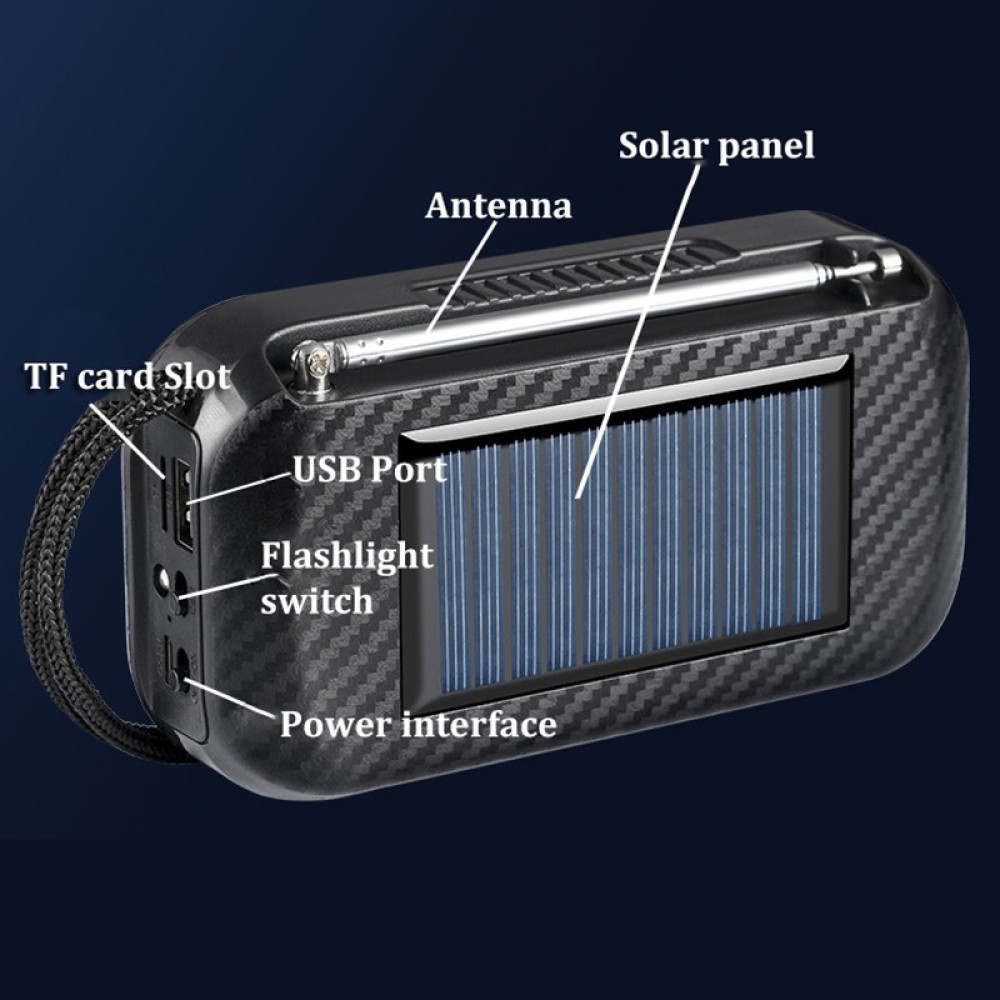 D12 Rechargable Bluetooth Solar FM Radio With Flashlight. 