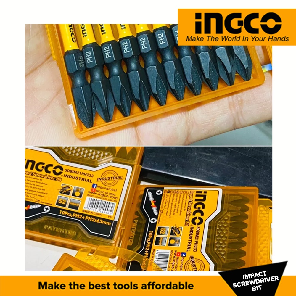 10 PCS IMPACT SCREWDRIVER BITS INGCO (SDBIM21PH233) new design. 