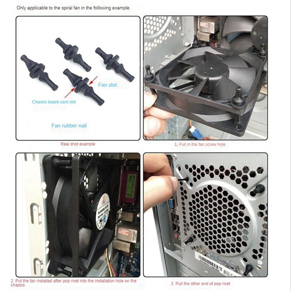 100Pcs Computer Components PC Case Fan Mouting Pin Anti Noise Vibration Rubber Screws Anti-Vibration Shock Absorption. 