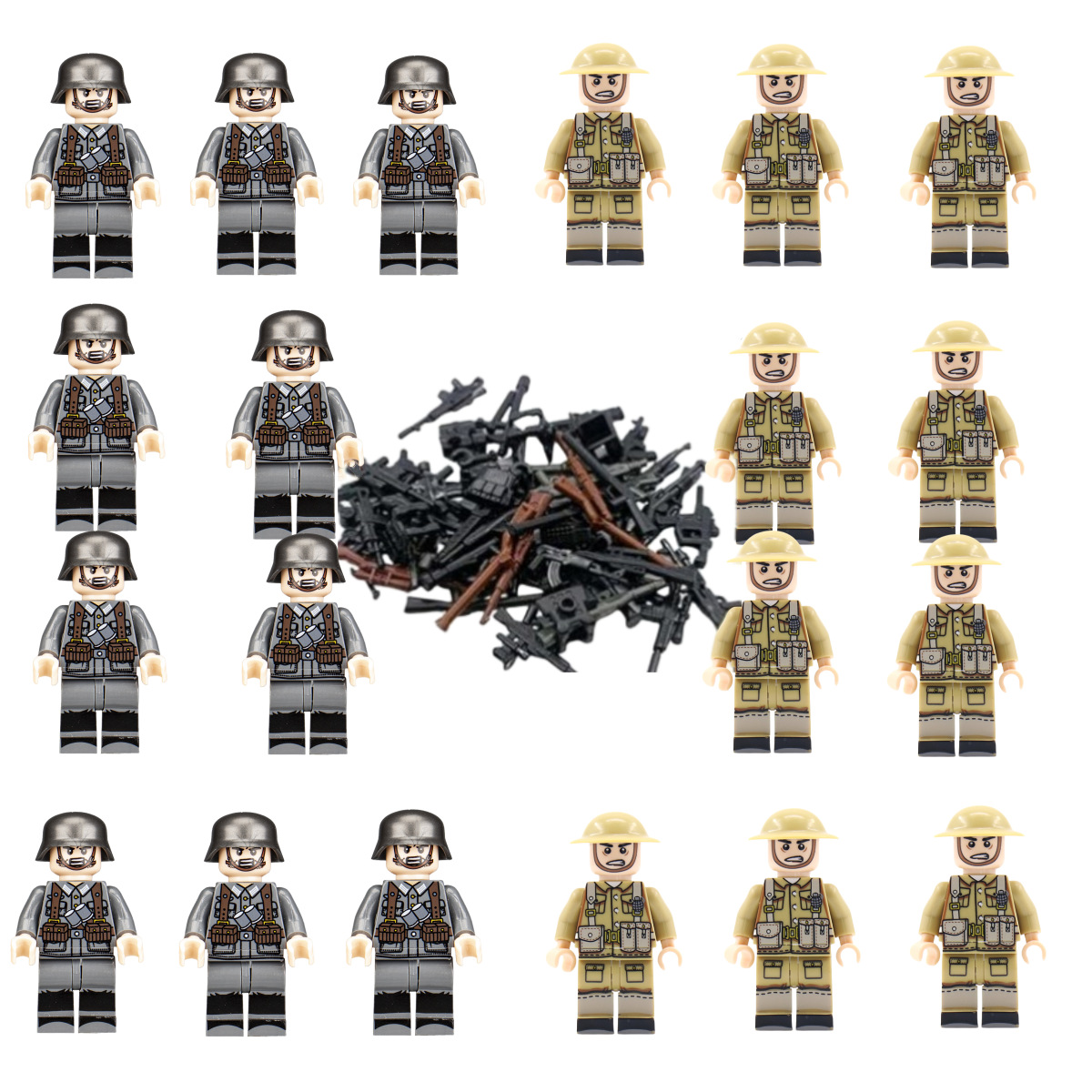 Cross-border building blocks, British army, German army, volunteers, military minifigures, building blocks, soldiers, World War II minifigures, children's toys assembly. 