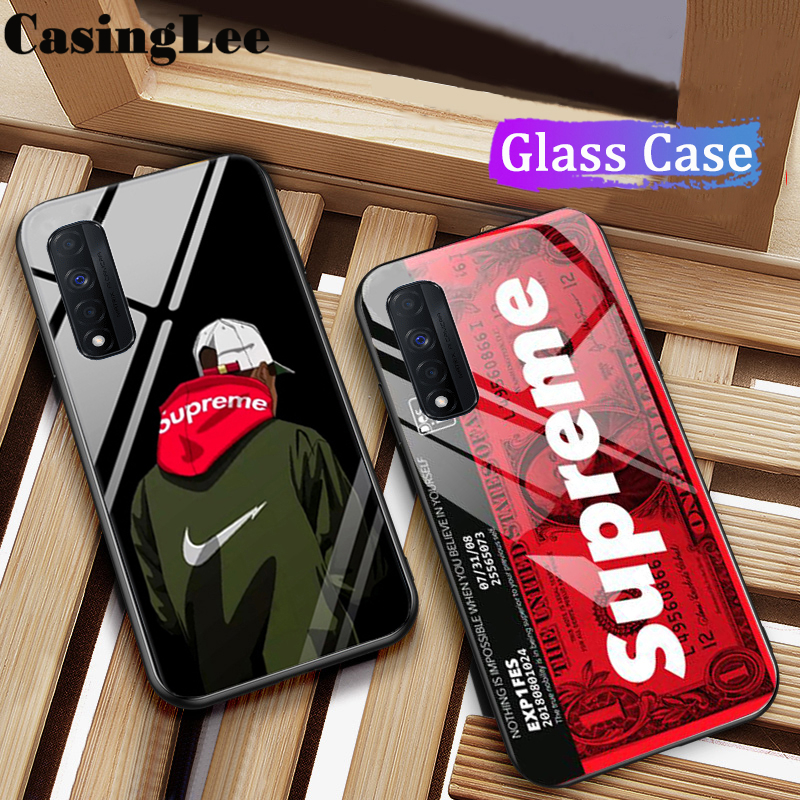 Casinglee for Realme Narzo 30 Case Tempered Glass Protector Mirror Couple Back Cover SUP Supreme Design Realme Narzo30 case cover For girls and Boys