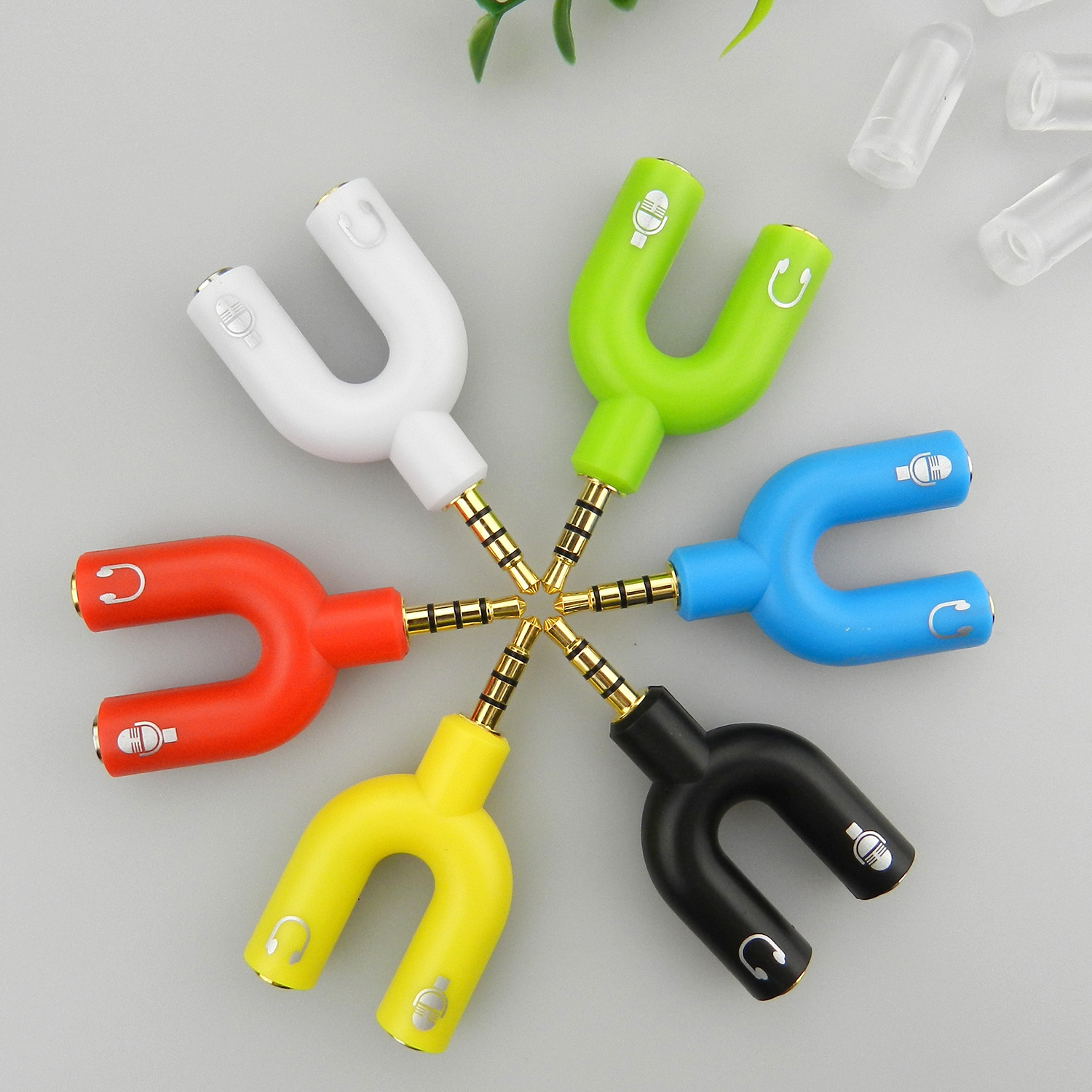 3.5mm Earphone Adapter Double Jack U Type Converter Plug Stereo Headphone Splitter for PC/MP3 Smartphone Player Audio Cables 1 Piece