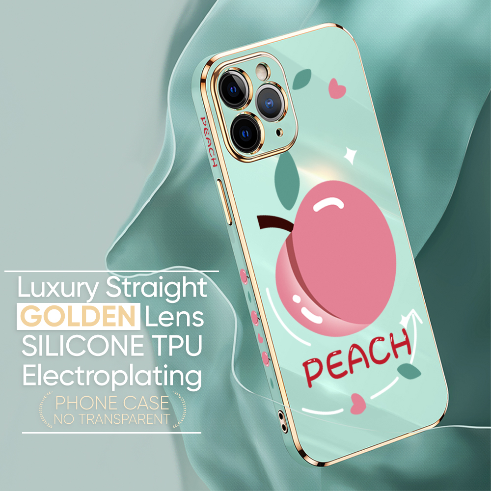 TA for Realme 2 Pro Back Cover Shiny Peach Luxury 6D Plating Case Side Pattern Soft Silicone Square Phone Case. 