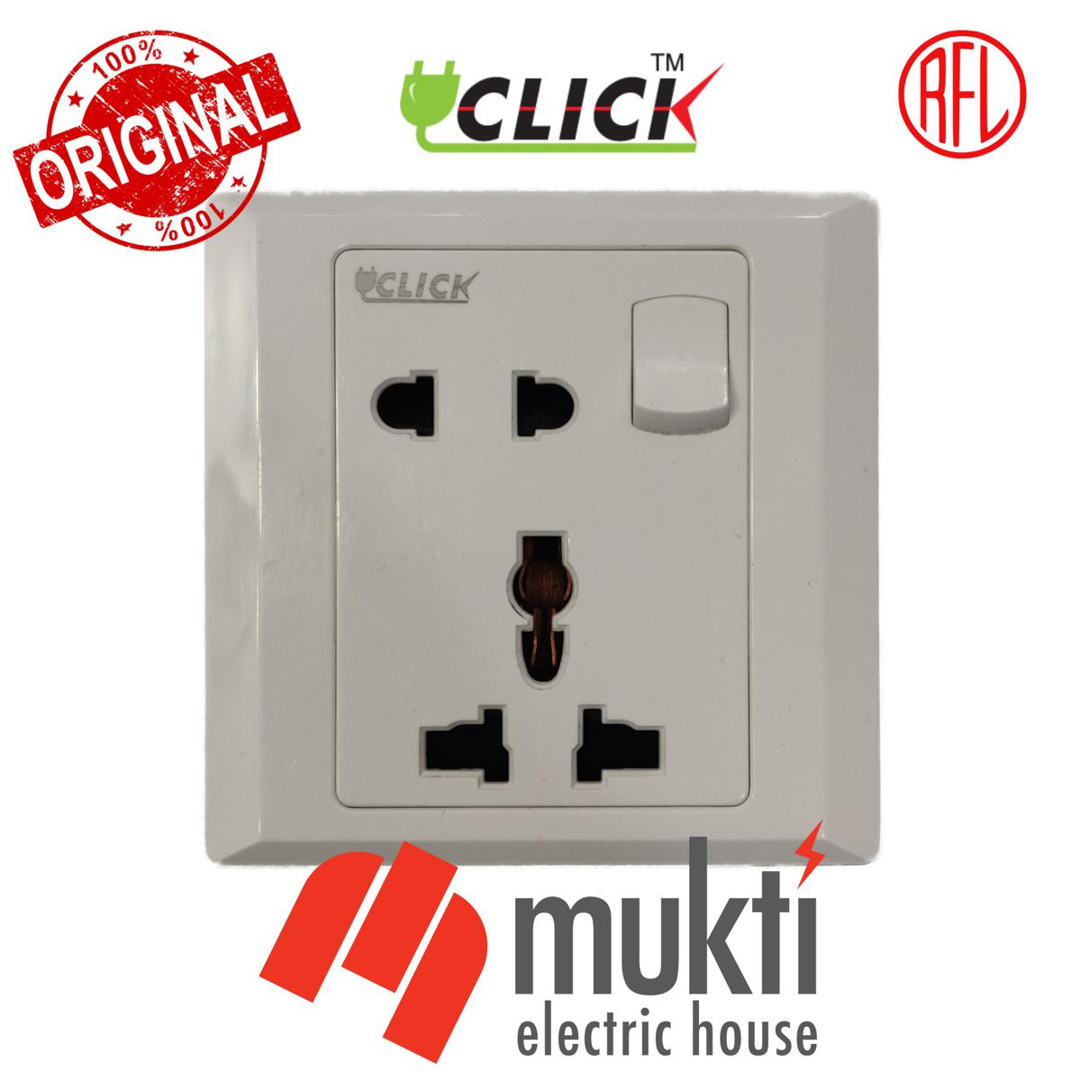 CLICK Aster Series 13A Five Pin with Indicator Multi Function Universal Switched 5 Pin Electrical Wall Switch Socket Outlet