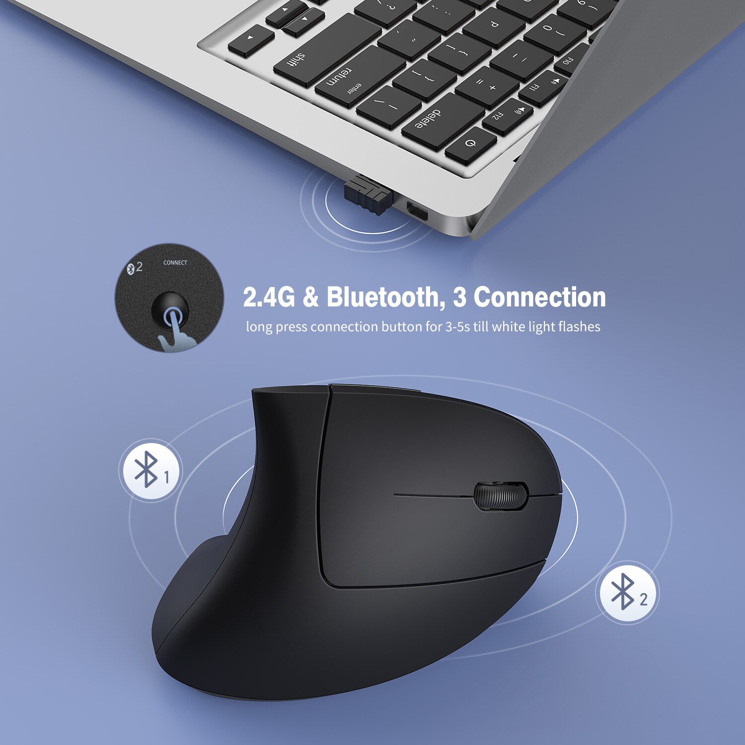 Jelly Comb Bluetooth Ergonomic Mouse Rechargeable 2.4G Wireless Vertical Mouse Optical Mice With 3 Adjustable DPI For Laptop. 