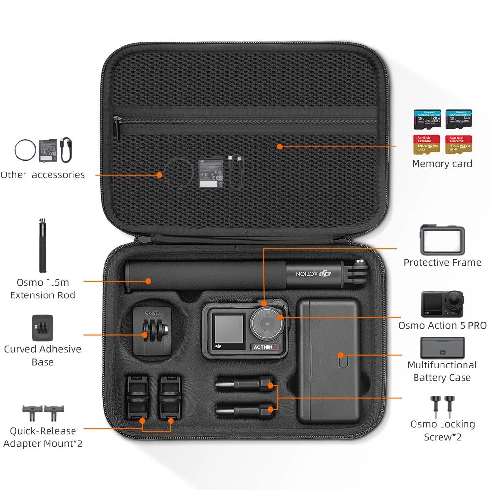 For DJI OSMO Action 5 PRO Portable Case Waterproof Bag Charger Battery Base Selfie Stick Storage Box Handbag Camera Accessories. 