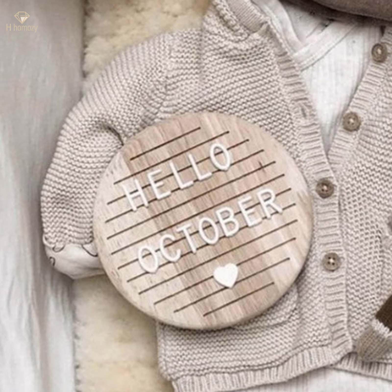 Wood Letter Board Round Monthly Cards for Baby Shower Newborn Photo Props