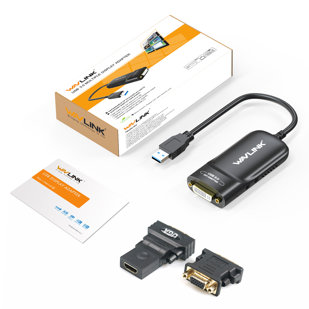 Wavlink Pendrive USB 3.0 DVI/HDMI/VGA Multi Monitor External Video Graphic Adapter HD 1080p Output Displaylink Widows and Mac. 