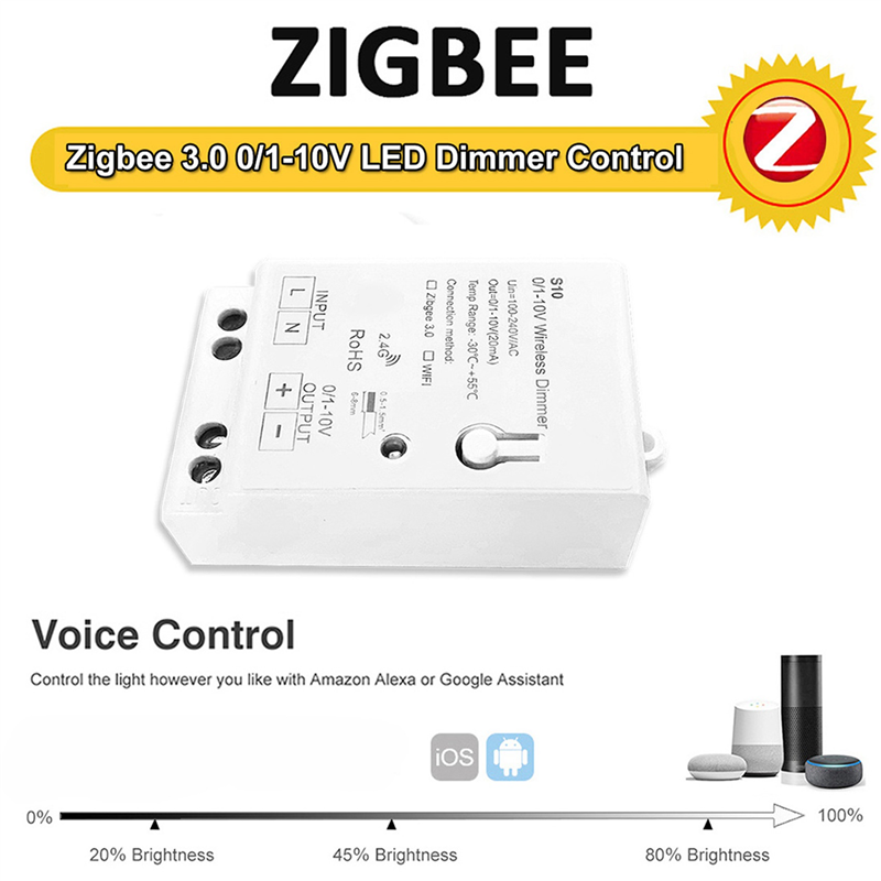 2X AC100-240V ZigBee 0/1-10V LED Light Dimmer Controller Smart Life Tuya Control App for 0-10V LED Dimmable Drive. 