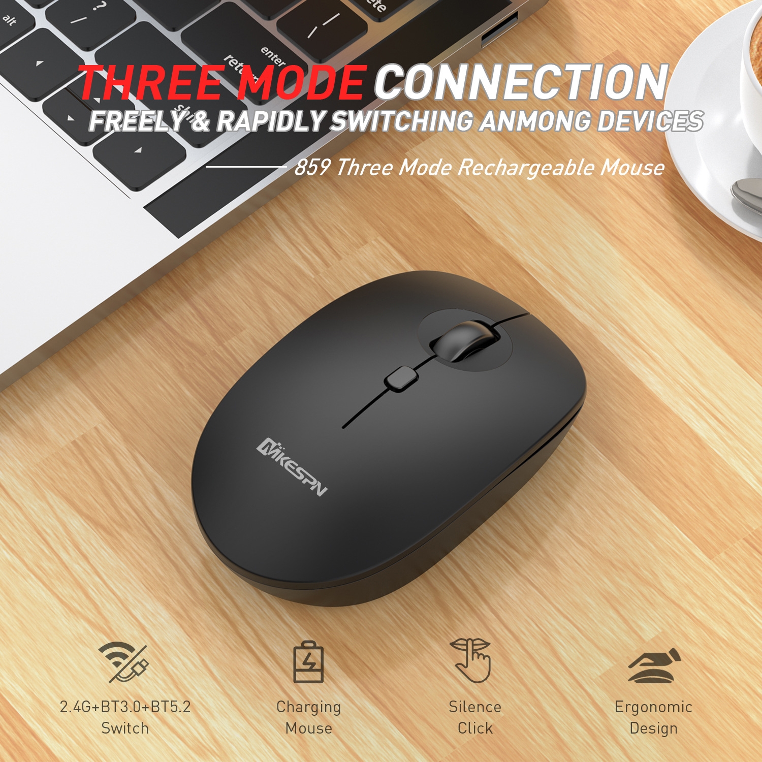 MKESPN 859 2.4G+BT5.0+BT3.0 Three Modes Wireless Mouse. 