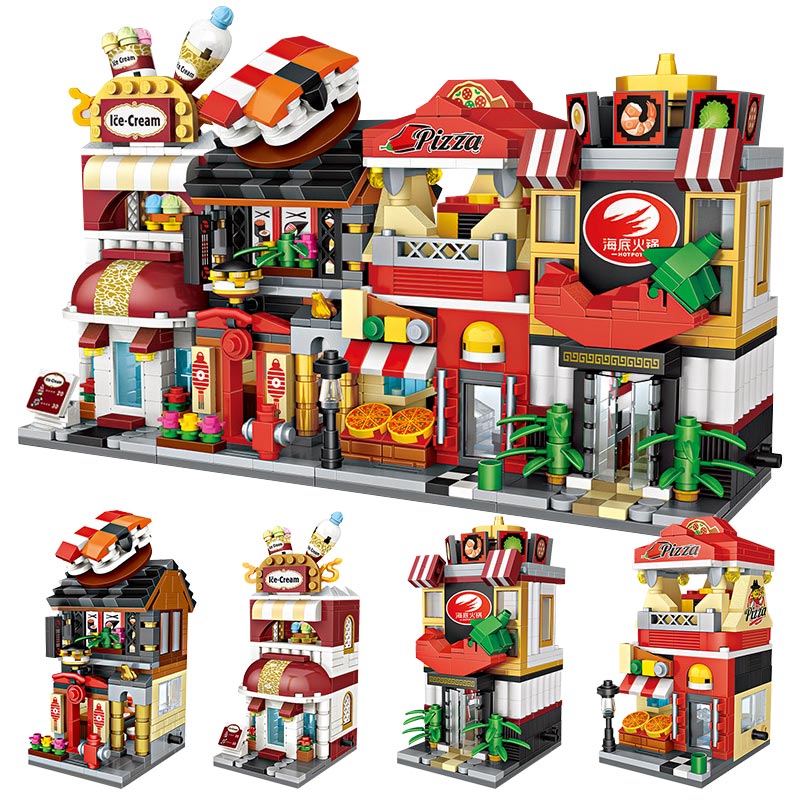 City View Scene Cinema Retail Store Candy Shop Architectures Mini Blocks Models Building Blocks Christmas Toy for Children. 