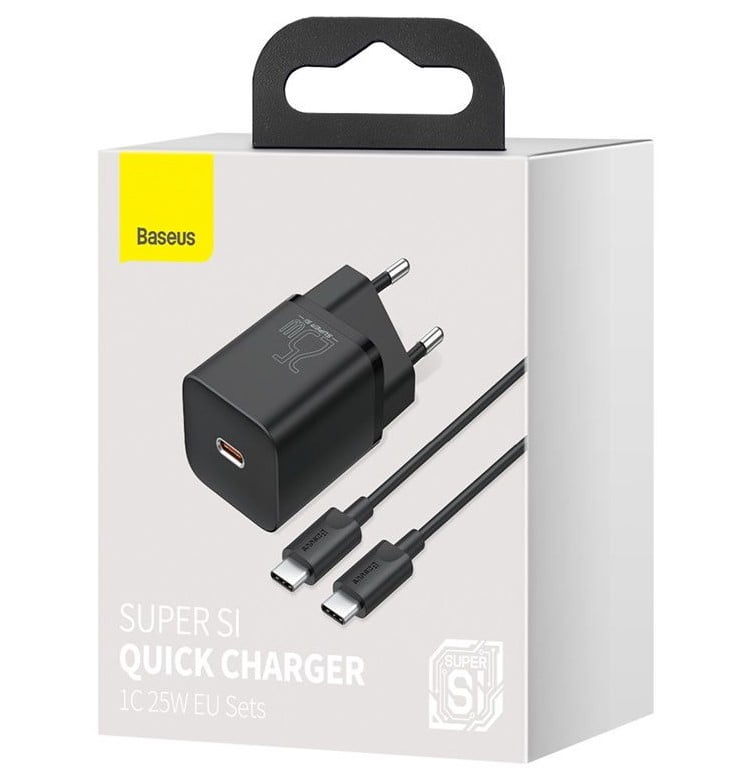 Baseus Super Si Quick Charger 1C 25W US Sets With Mini Cable Type-C to Type-C 3A. 