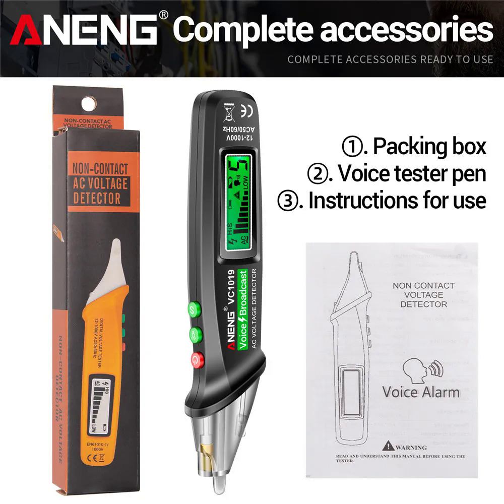 ANENG VC1019 Intelligent Voice Broadcast Tester Pen 12V-1000V Infrared Sensor Positioning Voltage Tester Electric Wire Detector. 