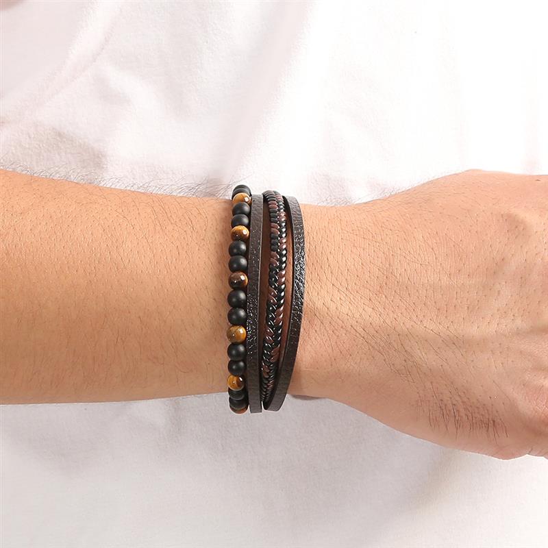 New Fashion Life Tree Leather Bracelet Men Classic Fashion Tiger Eye Beaded Multi Layer Leather Bracelet For Men Jewelry Gift. 