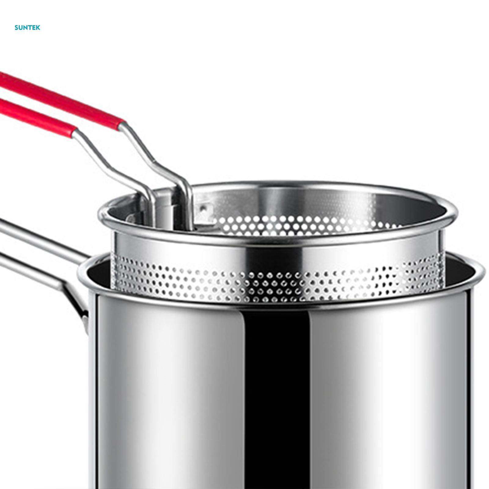 Mini Stainless Steel Deep Fry Pot with Strainer Basket Anti Scalding Handle. 