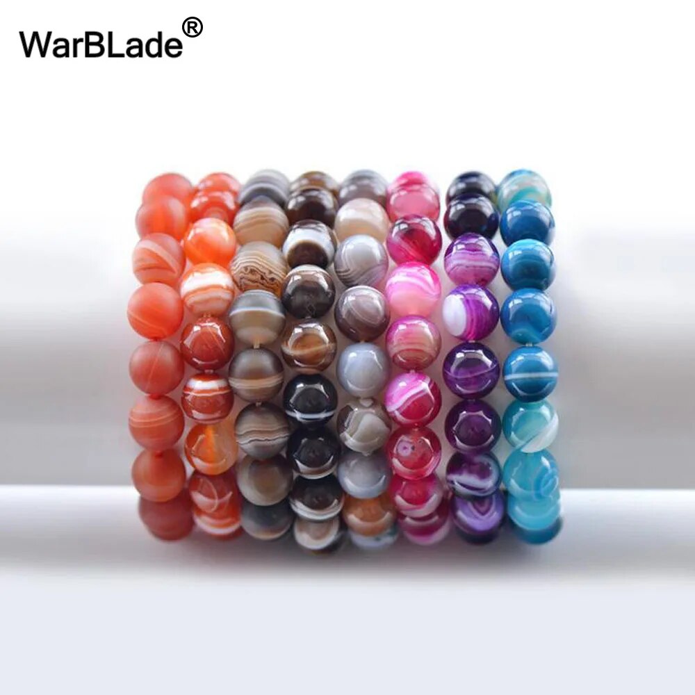 【3C VictoryEagle】Agate' blue brown Persian Striped Bangles For Men Women. 