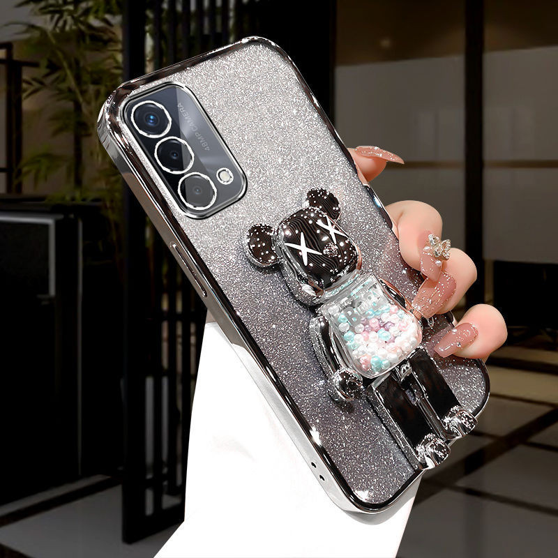 Phone case Realme GT Master Edition Back Cover KWAS Cute Bear Stand Transparent Electroplate Glitter Phone Case