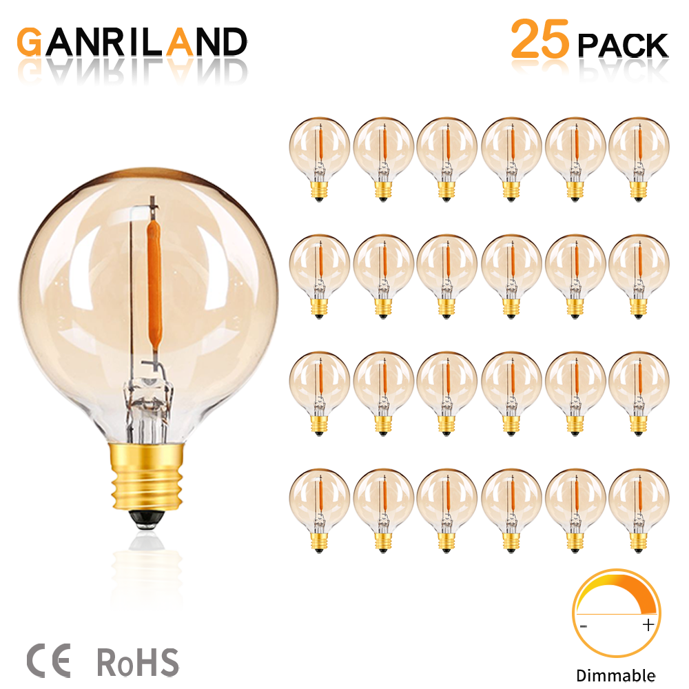 25PCS G40 1W LED String Lights Replacement Bulb E12 220V 110V Warm White 2200K LED Lamps Replace G40 5W 7W Incandescent Bulbs--Warm white 2200K--E12 110V-130V. 