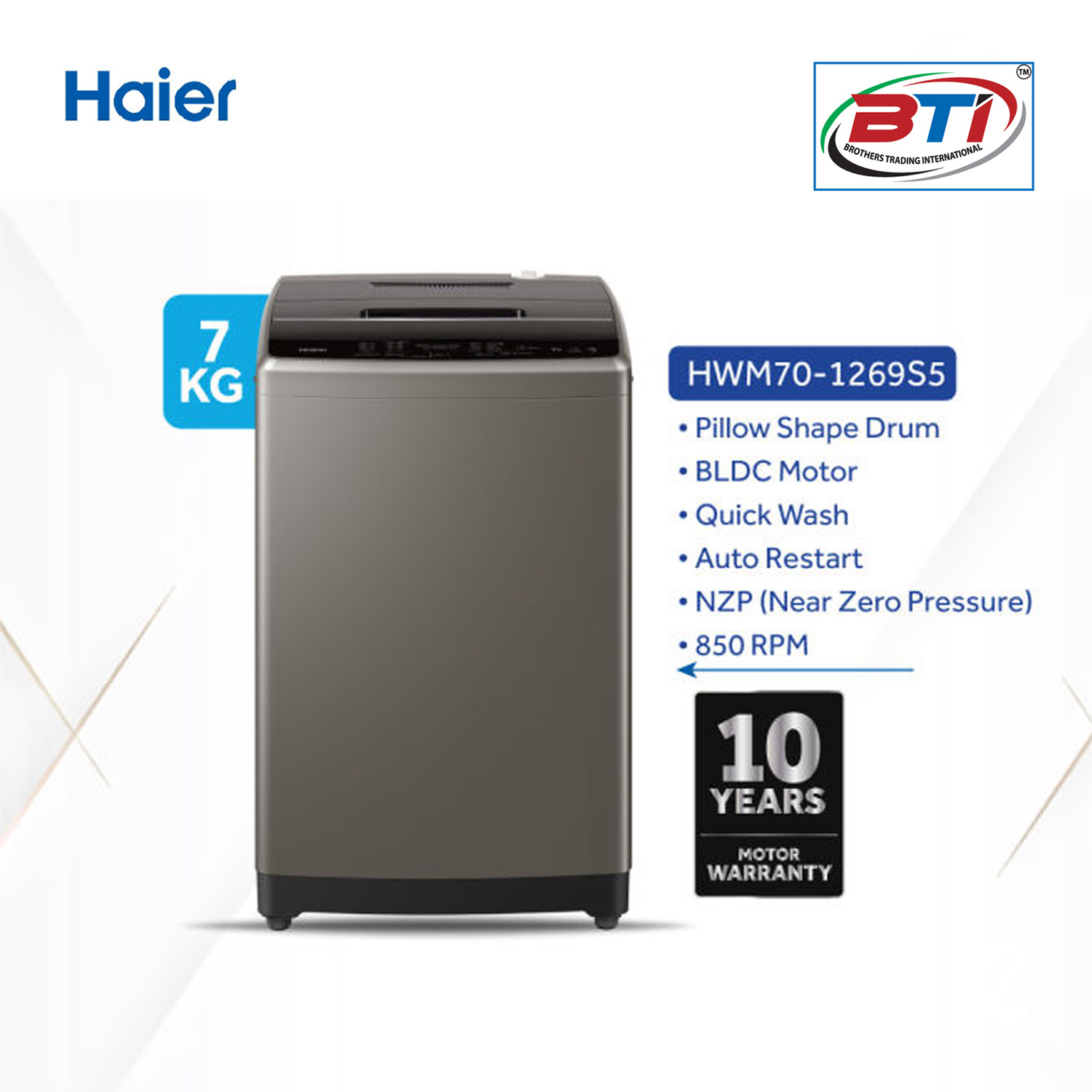 Haier 7kg Top Load Automatic Washing Machine Model- HWM70-1269S5
