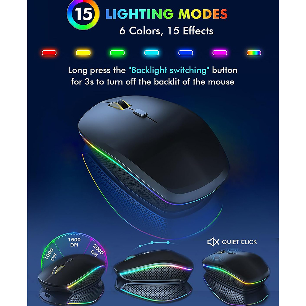 Wireless Keyboard and Mouse Combo RGB Backlit, Rechargeable Light Up Letters, Full-Size, Ergonomic, Sleep Mode, 2.4GHz. 