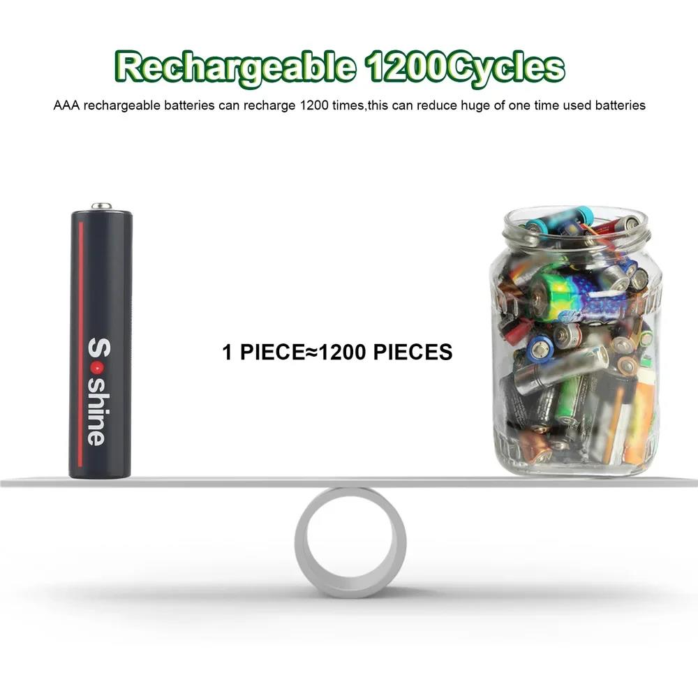 Soshine 1.5V 600mWh USB Li-ion Aaa Battery AAA Rechargeable Battery 3A 1.5Volt Lithium Batteries Toys Camera Flashlight Clock. 