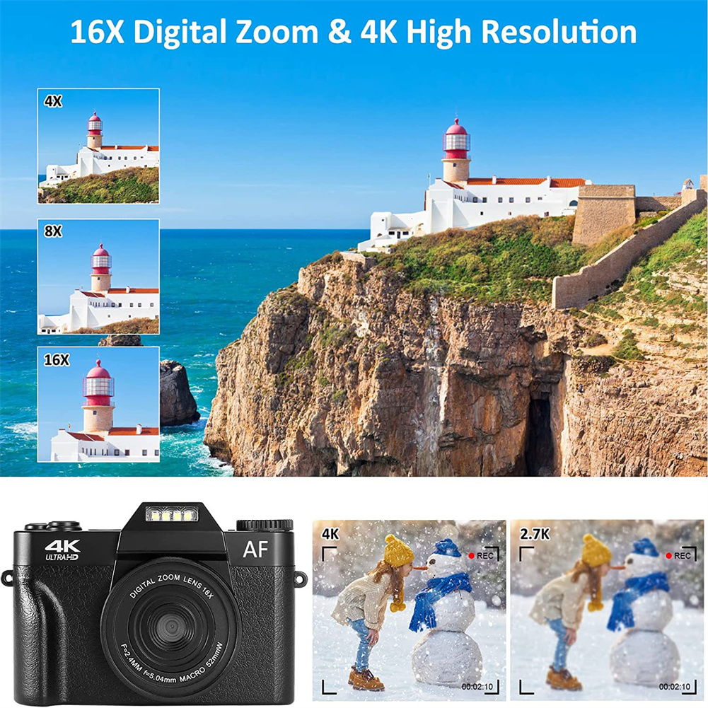 GC Professional WiFi Digital Camera 4K Camcorder 3.0 180° Flip Screen & Built-in Battery Selfile Digital Webcam For Beginners Travel. 