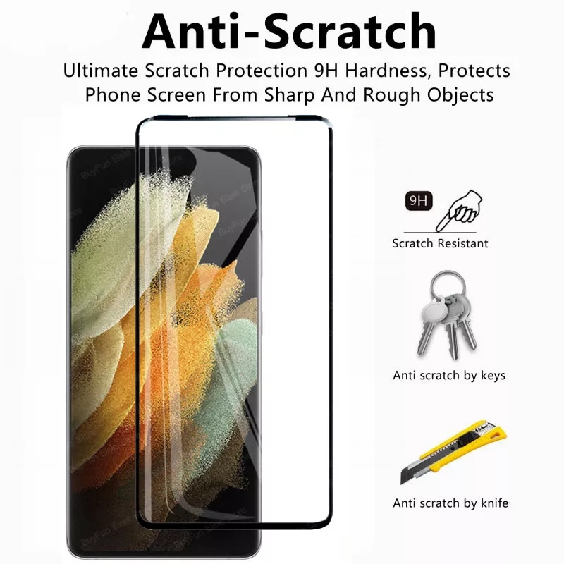 For Samsung Galaxy S21 Ultra / S21 Plus / S21 Edge to Edge Full Cover Scratch Proof HD Tempered Glass Screen Protector Full Glue. 
