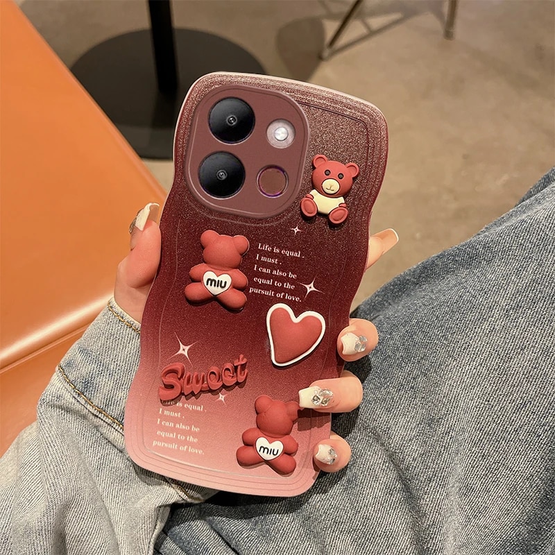 For Infinix Smart 7 Case Soft Silicone Waves Back Cover 3D stereoscopic Cute Bear Infinix Smart7 Phone Case. 