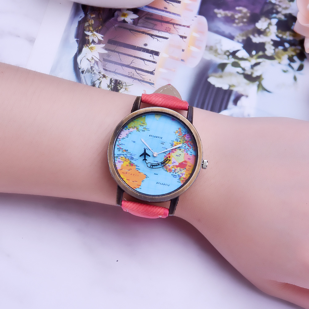 Creative World Map Plane Unisex Pointer Quartz No Numbers Party Wrist Watch. 