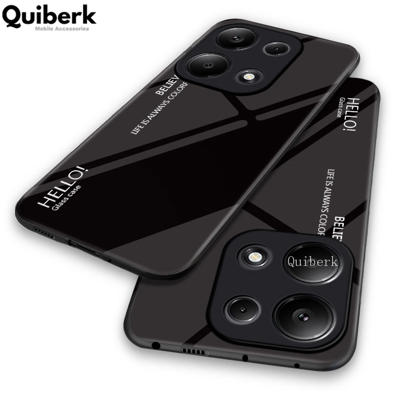 Quiberk for Xiaomi Redmi Note 13 Pro 4G / Xiaomi Poco M6 Pro 4G Tempered Glass Hard Case Gradient Color Back + Soft Frame Shockproof Phone Cover