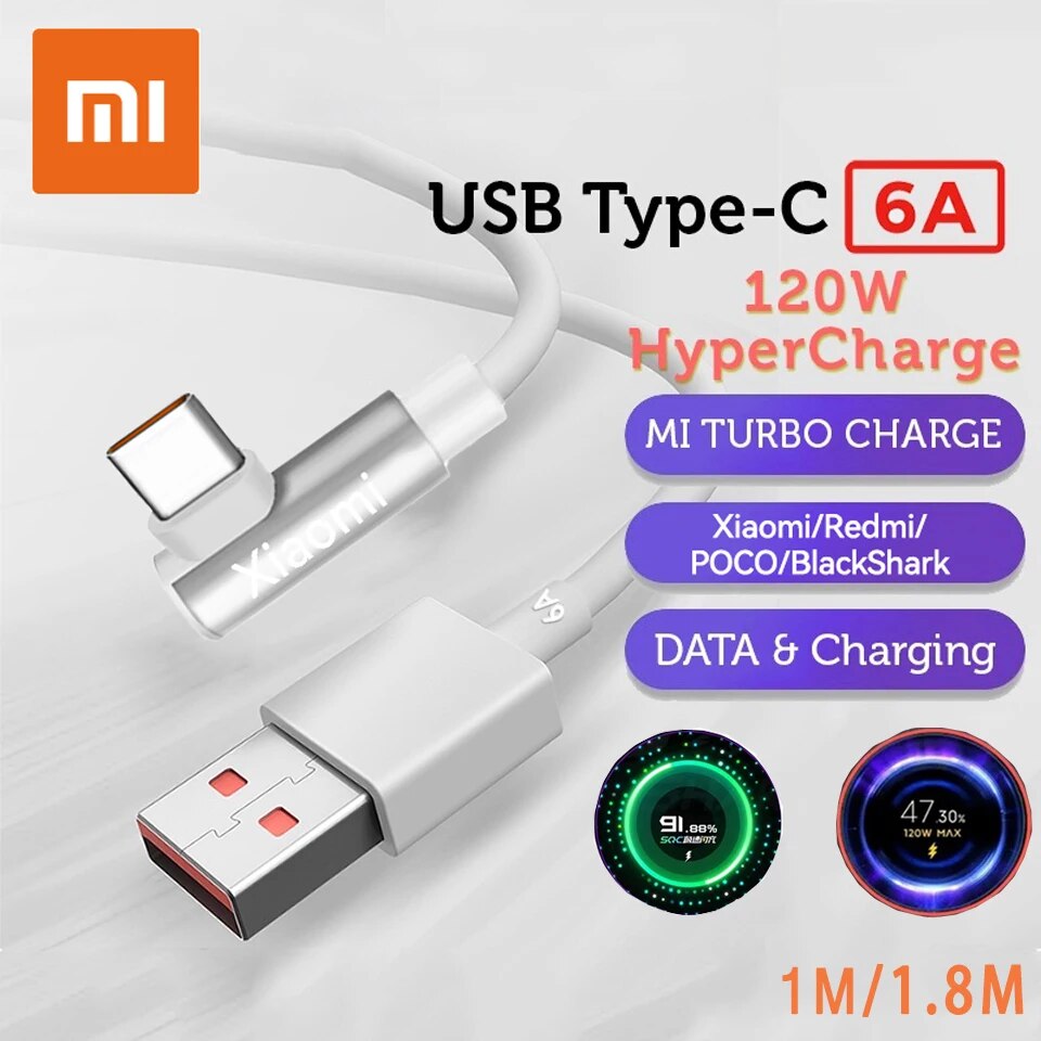 Xiaomi 120W 90 Degree USB Type C Fast Charging Cable For Mi 12 Poco F4 GT X4 Pro 5G Blackshark 5Pro Redmi K50 Type-C Data Cord