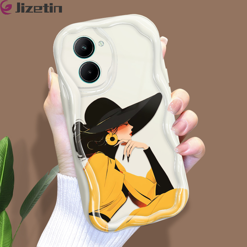 Jizetin for Realme C33 Back Cover Fashion Queen Cream Wavy Edge Soft Silicone Phone Case