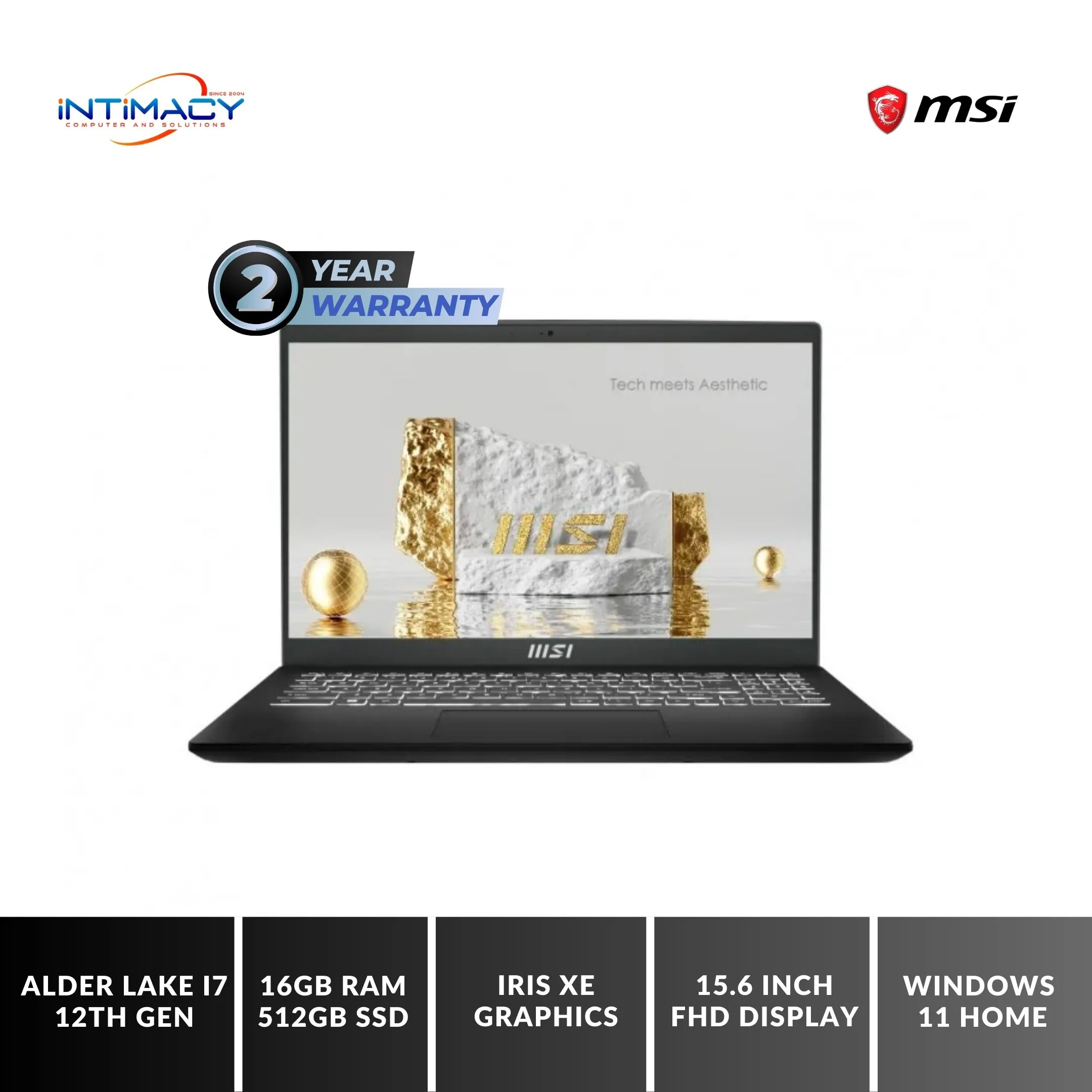 MSI Modern 15 B12M Intel Core I7-1255U 12thGen 16GB 3200MHz RAM 512GB NVMe SSD 15.6 Inch FHD 60Hz Classic Black Laptop