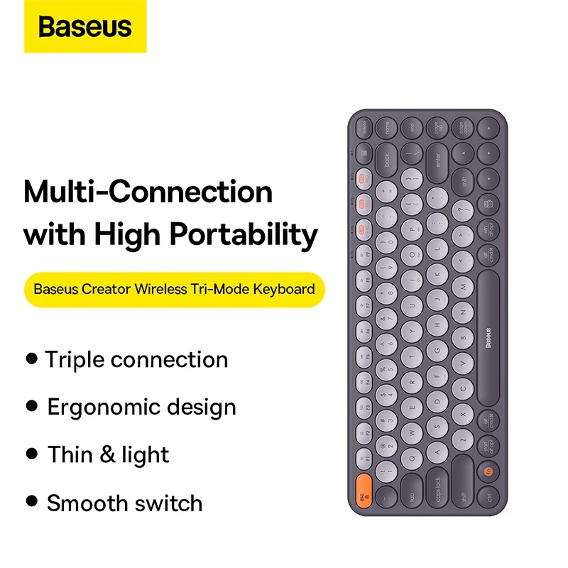 Baseus K01A Wireless Tri-Mode Keyboard Ergonomic Design Multi-Connection with High Portability - Grey. 
