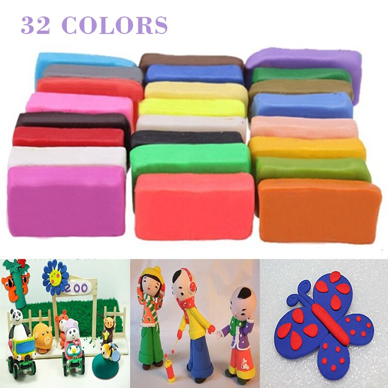 【happy one】32 Mixed Color Bake Polymer Set Soft Polymer Clay Modelling Moulding DIY Toys for Children Model Animals. 