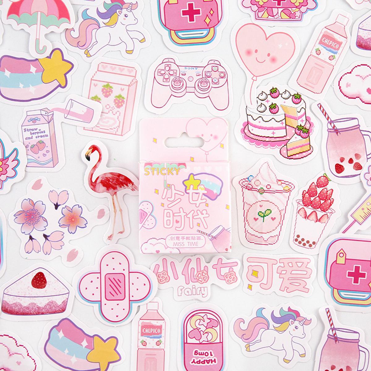 46Sheets/Box Pink Girl Sticker Creativity Scrapbook Design Stationery