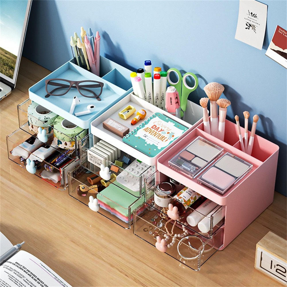 Makeup Desktop storage box Compact Plastic Cosmetic Cosmetics storage Drawer divided plastic box for Vanity table Bathroom Bedroom Cosmetics store Travel. 