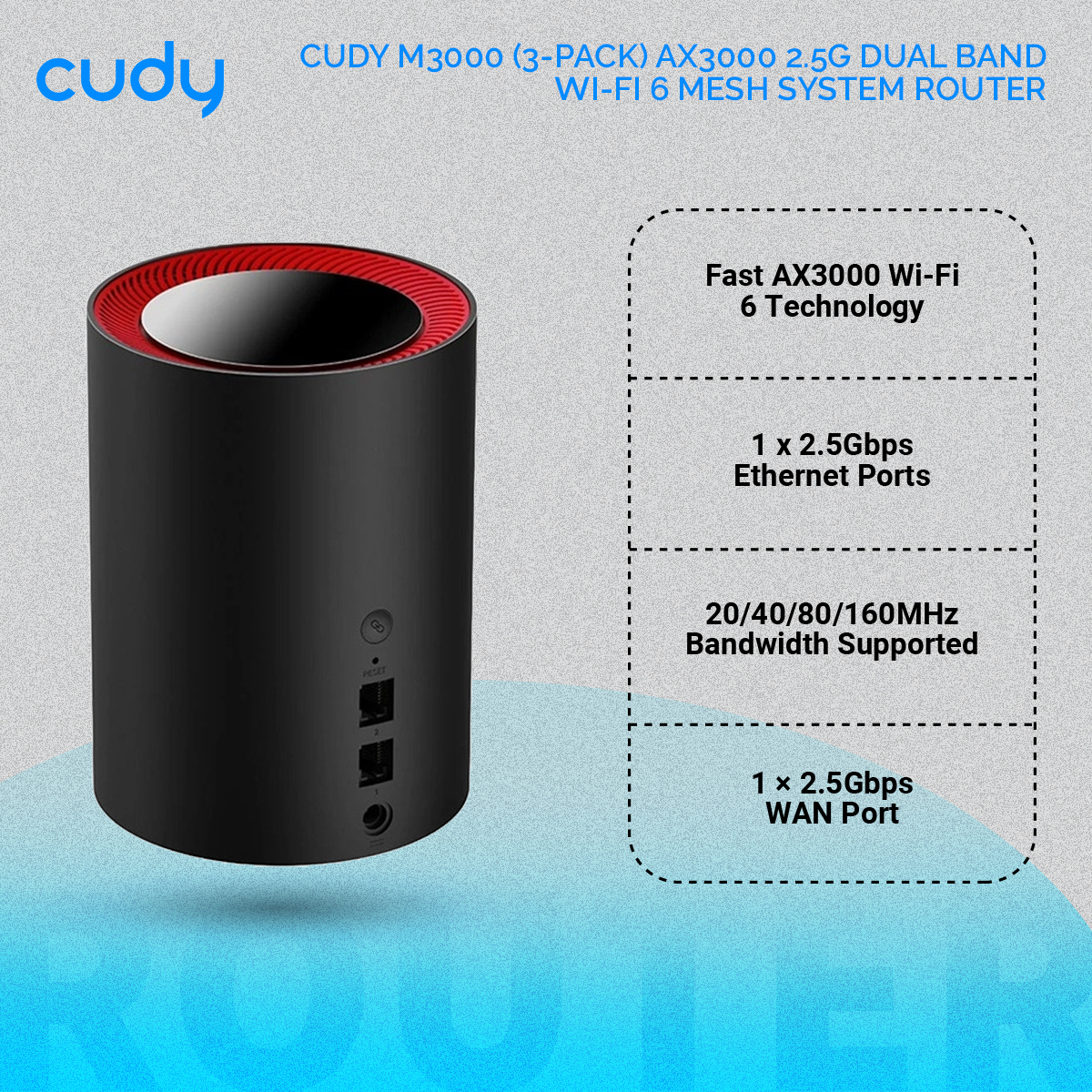 CUDY M3000 (2-Pack) AX3000 2.5G Dual Band Wi-Fi 6 Mesh System Router. 