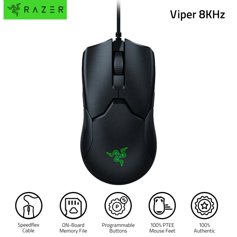 Razer Viper 8KHz Wired Gaming Mouse Lightweight Ergonomic Mouse with 8000Hz Polling Rate 20000DPI FOCUS+ Optical Sensor. 